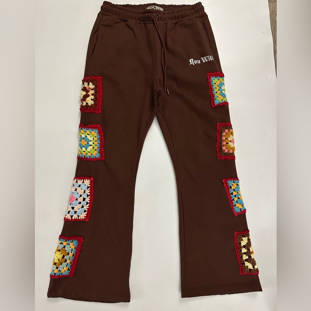 Brown Patchwork Sweatpants - image 1